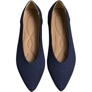 Women's Pointed Toe Knit Ballet Fashionable and Comfortable Dressy Flat Blue